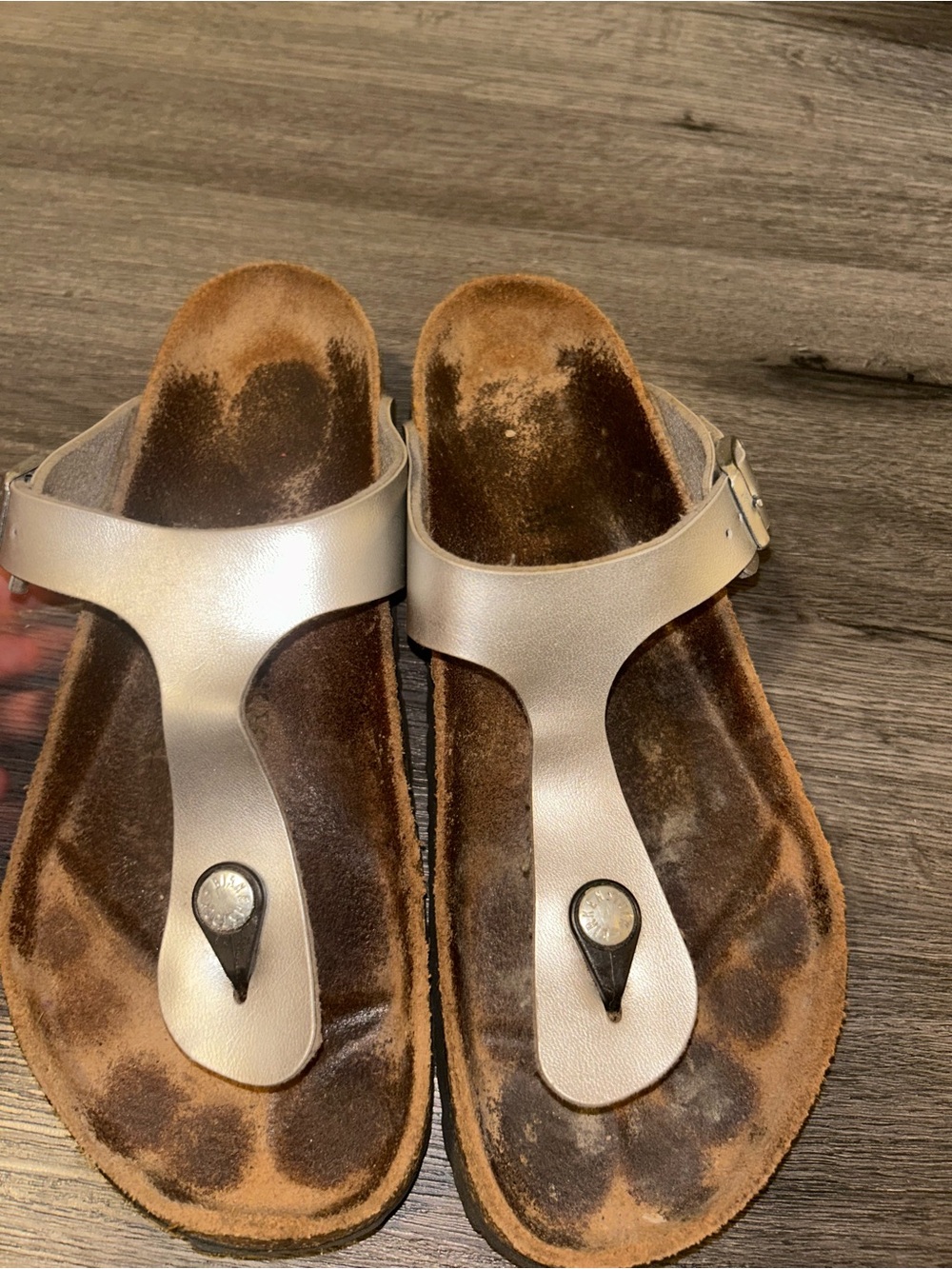 Birkenstock Metallic Silver Taupe Thong Sandals ( very flexible on price)